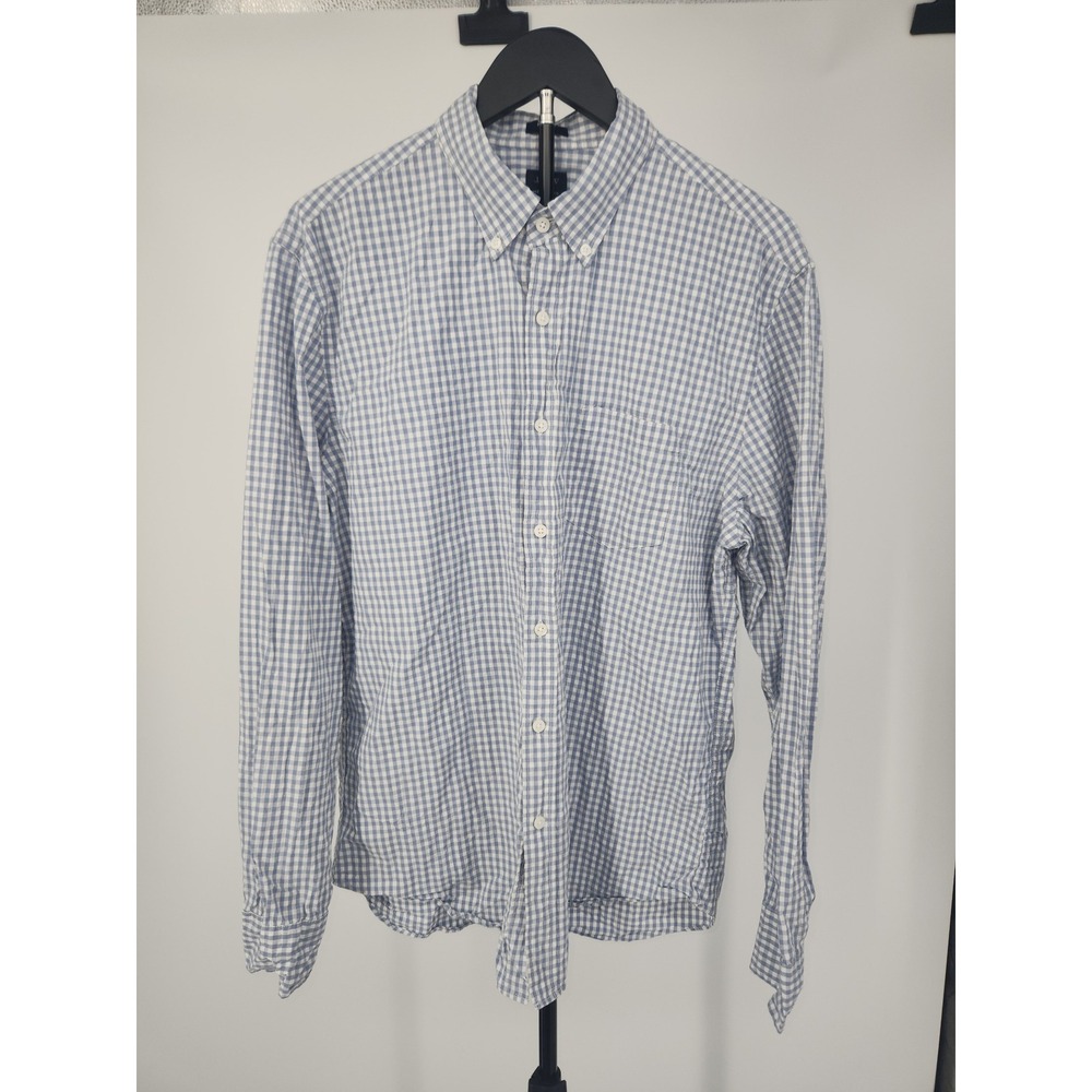 J.Crew Mens Long Sleeve Gingham Button Down Shirt Blue White Cotton Size L